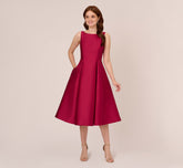 Sleeveless Mikado Fit And Flare Midi Dress With V-Back In Red Plum