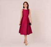 Sleeveless Mikado Fit And Flare Midi Dress With V-Back In Red Plum