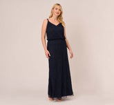 Plus Size Art Deco Beaded Blouson Gown In Navy Black