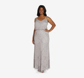 Plus Size Art Deco Beaded Blouson Gown In Bridal Silver