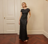 Scoop Back Sequin Gown In Black