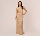 Scoop Back Sequin Gown In Champagne Gold