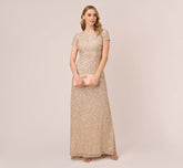 Scoop Back Sequin Gown In Champagne