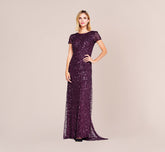 Scoop Back Sequin Gown In Cabernet