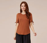 Scoop Neck Top With Swiss Dot Short Sleeves In Terracotta