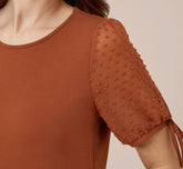 Scoop Neck Top With Swiss Dot Short Sleeves In Terracotta