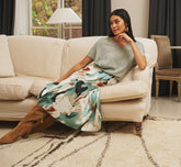 Abstract Print A Line Satin Midi Skirt In Dusty Seafoam Watercolor