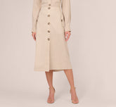 A Line Button Front Skirt With Flap Pockets In Flax