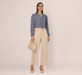 Long Sleeve Embellished Tie Collar Blouse In Dusty Blue