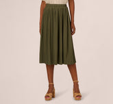 Micropleated Printed A Line Midi Skirt In Olivine
