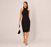 Beaded Detail Halter Midi Sheath Dress In Black