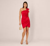 One Shoulder Satin Bow Cocktail Dress In Hot Pepper
