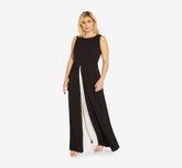 Plus Size Colorblock Jumpsuit With Skirt Overlay In Black Ivory