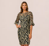 Metallic Embroidered Sheath Dress In Black Gold