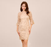 Metallic Embroidered Sheath Dress In Blush
