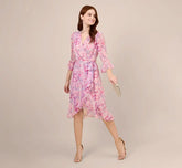 Floral-Printed Chiffon Short Dress In Pink Multi