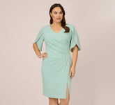 Plus Size Pearl Embellished Knit Crepe Sheath Dress In Cloudy Aqua