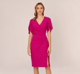 Pearl Embellished Knit Crepe Sheath Dress In Hot Orchid