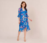 Floral-Print Chiffon Short Wrap Dress In Blue Multi