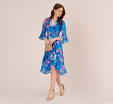 Floral-Print Chiffon Short Wrap Dress In Blue Multi