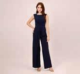 Stretch Jersey Twist-Front Jumpsuit With Overlay In Midnight In Midnight