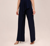 Stretch Jersey Twist-Front Jumpsuit With Overlay In Midnight In Midnight