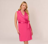 Plus Size Crepe Tuxedo Short Faux Wrap Dress In Cabaret Pink