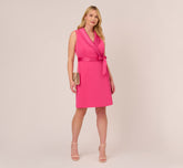 Plus Size Crepe Tuxedo Short Faux Wrap Dress In Cabaret Pink
