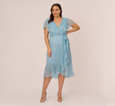 Plus Size Floral Metallic Stencil Midi-Length Mermaid Dress With Capelet In Light Blue