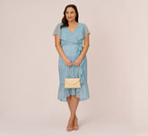 Plus Size Floral Metallic Stencil Midi-Length Mermaid Dress With Capelet In Light Blue