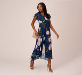 Floral Print Chiffon Cropped Jumpsuit In Navy Multi