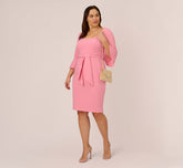 Plus Size Stretch Knit Crepe Tie-Front Midi-Length Sheath Dress In Faded Rose