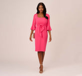 Stretch Knit Crepe Tie-Front Midi-Length Sheath Dress In Camellia