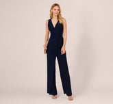 Jersey Sleeveless Pintuck Jumpsuit With Wide Legs In Midnight
