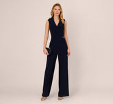 Sleeveless Jersey Wide Leg Jumpsuit With Shawl Neckline In Midnight