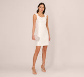 Sleeveless Mikado Cocktail Dress With Flower Trim Neck In Ivory