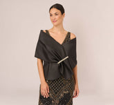 Mikado Wrap With Stone Embellished Pin In Black