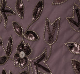 Hand Beaded Short Sleeve Floral Godet Gown In Moonscape