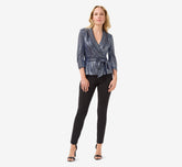 Metallic Foil Jersey Tuxedo Jacket In Navy Gunmetal