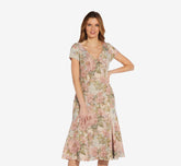 Floral Matelasse Midi Cocktail Dress In Rose Multi