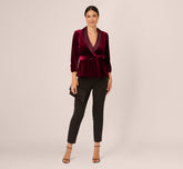 Velvet And Satin Tuxedo Jacket Top In Burgundy