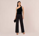 Velvet One Shoulder Top With Beaded Neck In Hunter