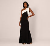One Shoulder Color Block Bow Gown In Black Ivory