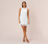 Sequined Trapeze Halter Dress With Feather Trim In Ivory