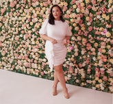 Plus Size Puff Short Sleeve Sheath Dress With Ruffle Accent In Ivory