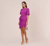 Puff Short Sleeve Sheath Dress With Ruffle Accent In Wild Orchid