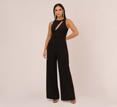 Knit Crepe Wide Leg Jumpsuit With Cutout Accent In Black