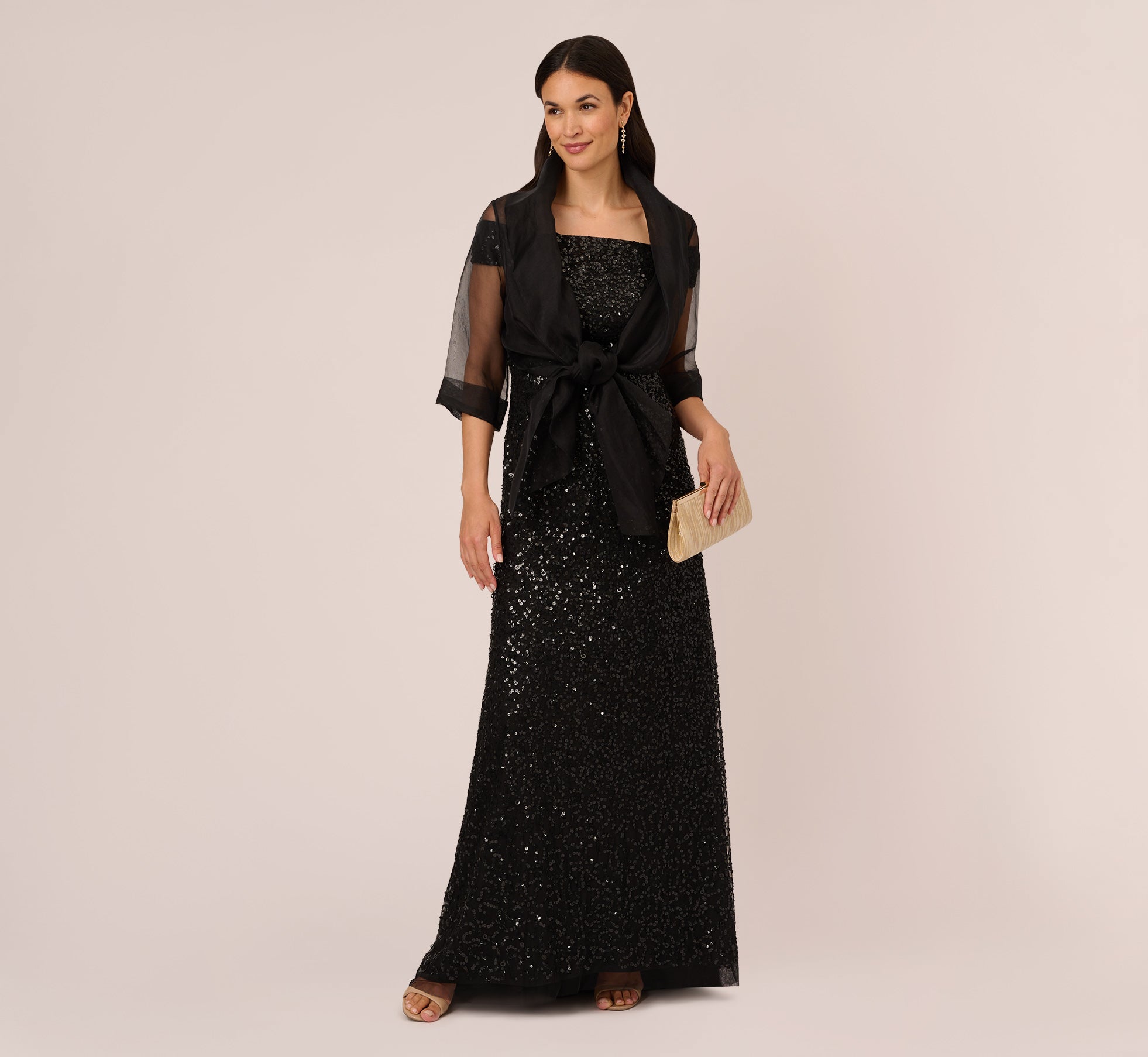 Organza Wrap Jacket With Short Sleeves In Black 1