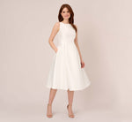 Sleeveless Mikado Fit And Flare Midi Dress With V-Back In Ivory 3