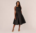 Sleeveless Mikado Fit And Flare Midi Dress With V-Back In Black 3